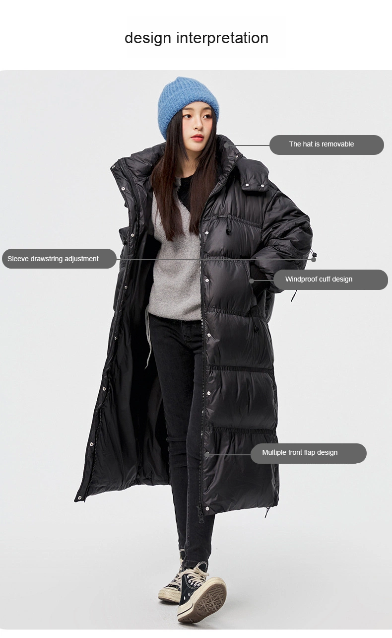 Women Fashion Over-The-Knee White Down Long Jacket with Hood