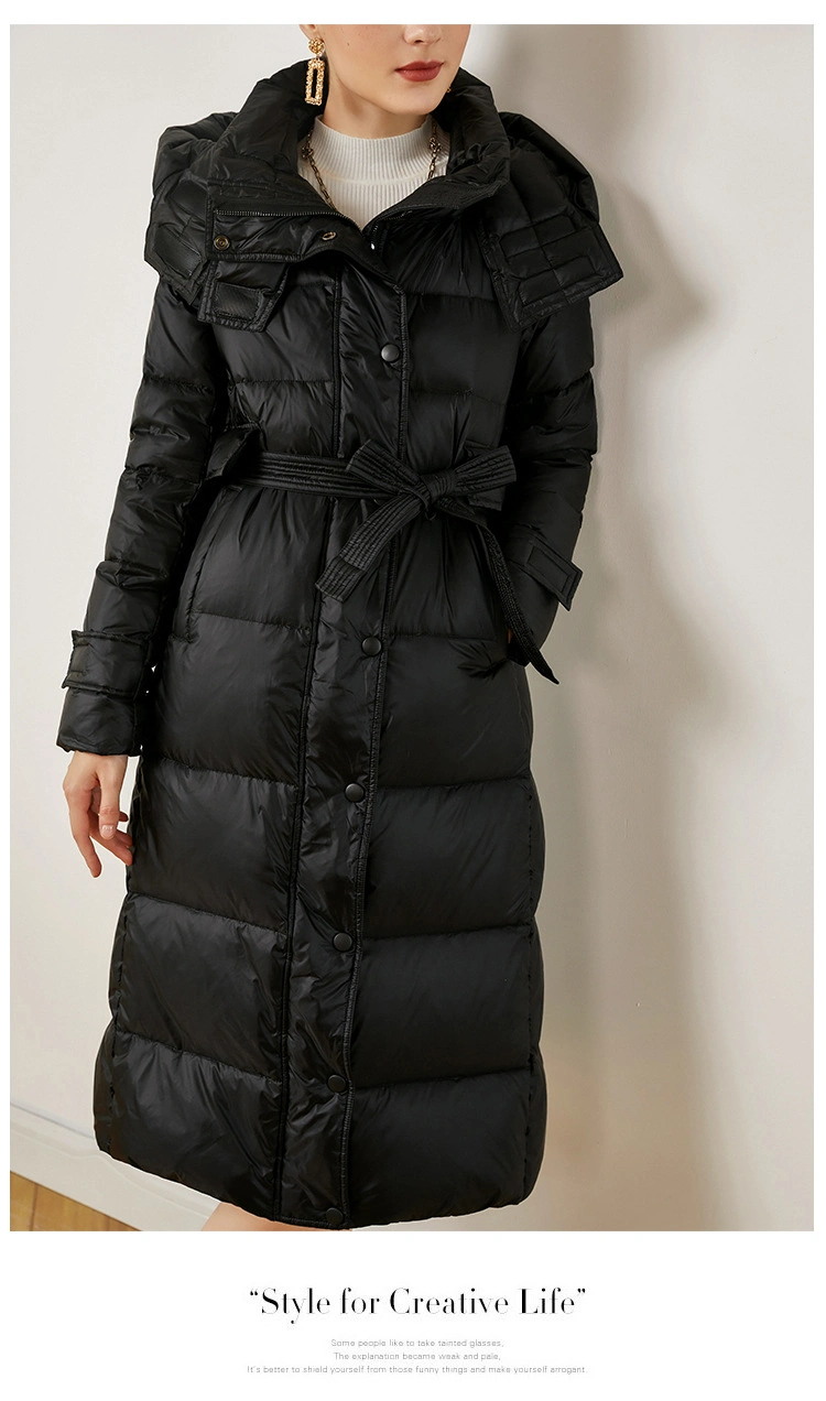 Down Jacket Women&prime;s Long New Winter White Duck Down Coat Slim Fit and Elongated Warm Down Jacket