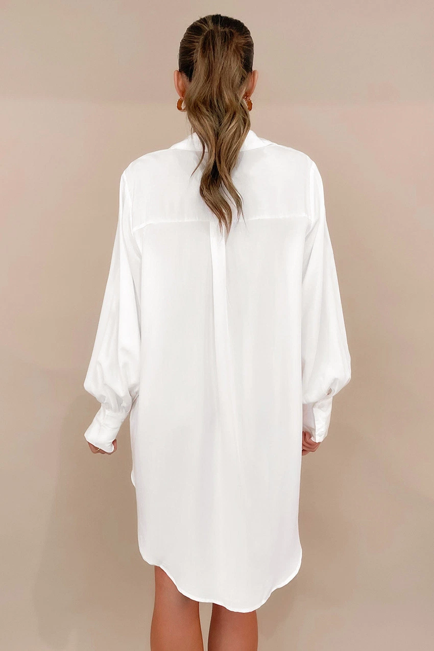 Ladies Fashion White One Piece Pajamas Chiffon Shirt Night Dresses for Woman Long Sleeve