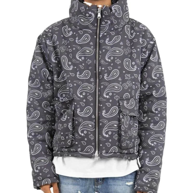 Custom Vintage Wash Paisley Man Cropped Printed Men&prime;s Down Coat Winter Jacket