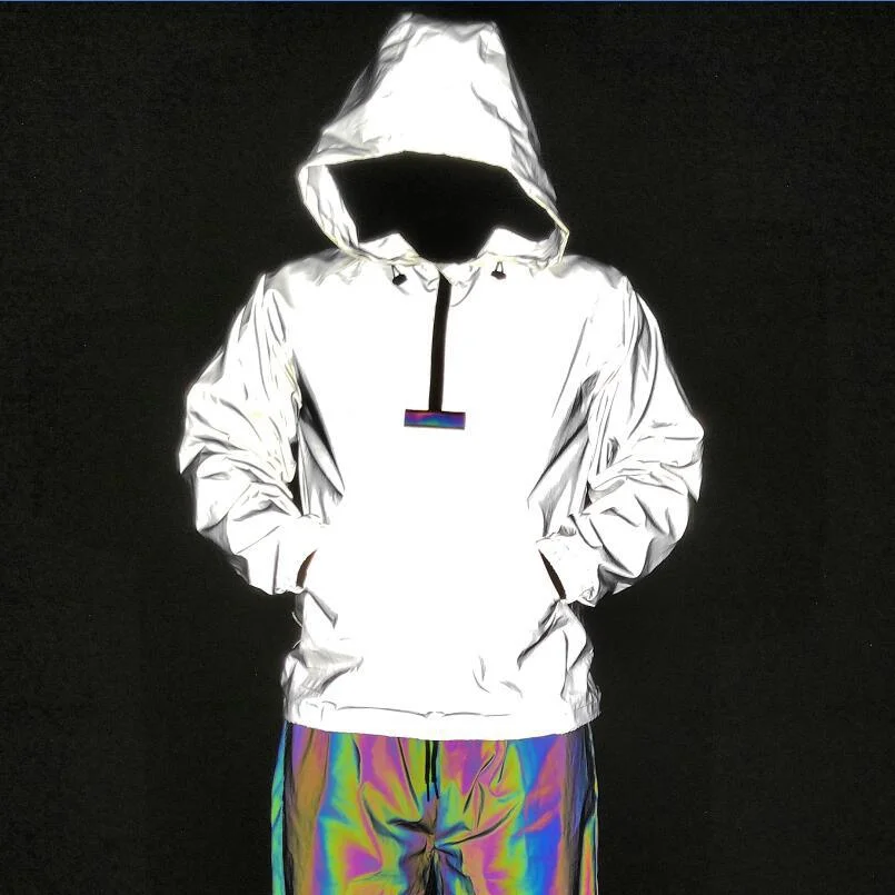 New Half Zipper Full Large Size Color Reflective Pullover Windbreaker Jacket