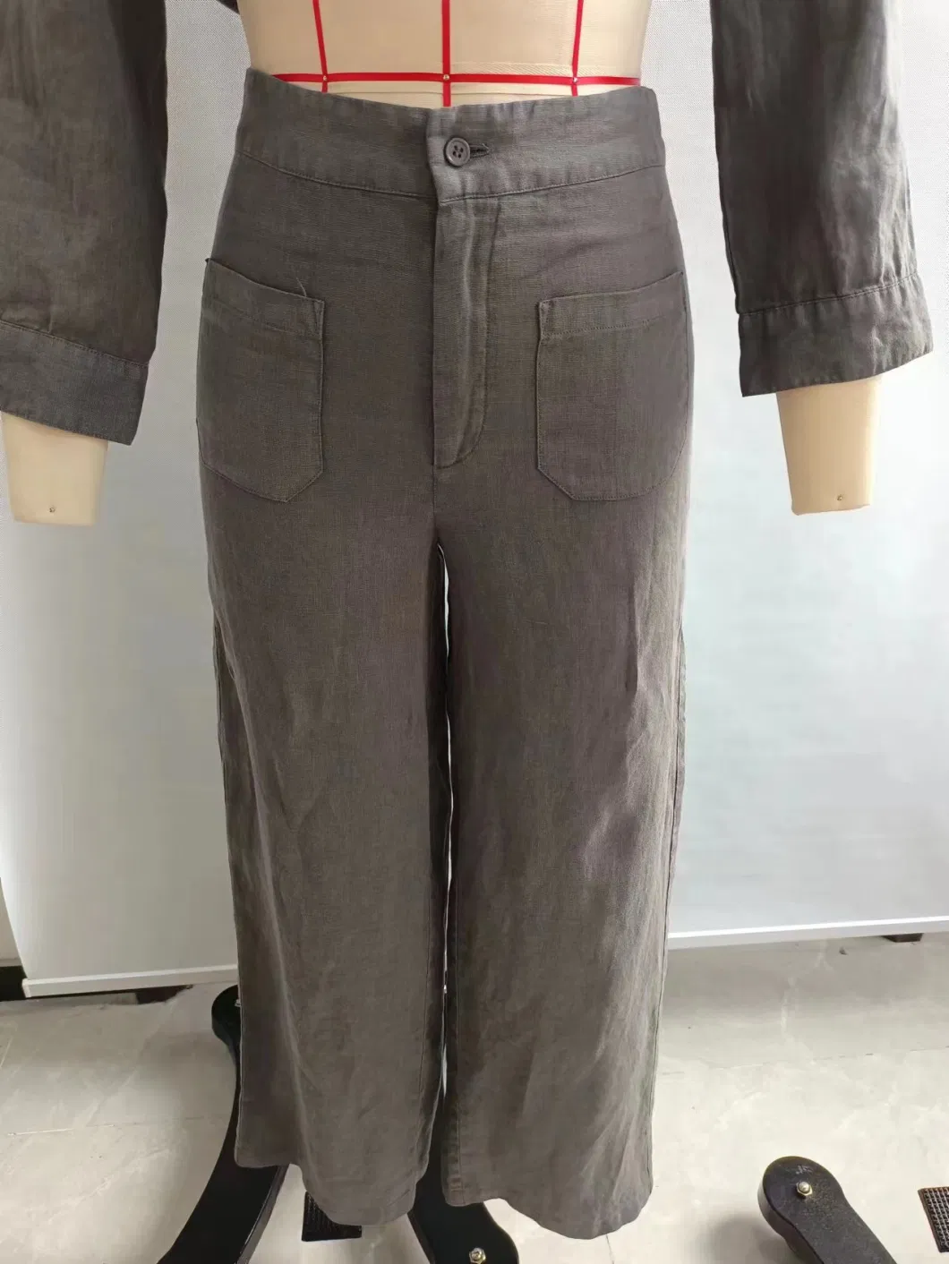 Best Selling Breathable 100% Linen Women Casual Pants with Pockets