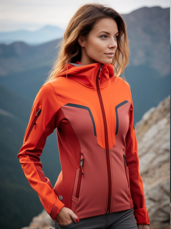 Stylish Outdoor Hiking Travel Multipocket Softshell Jacket with Hood for Ladies