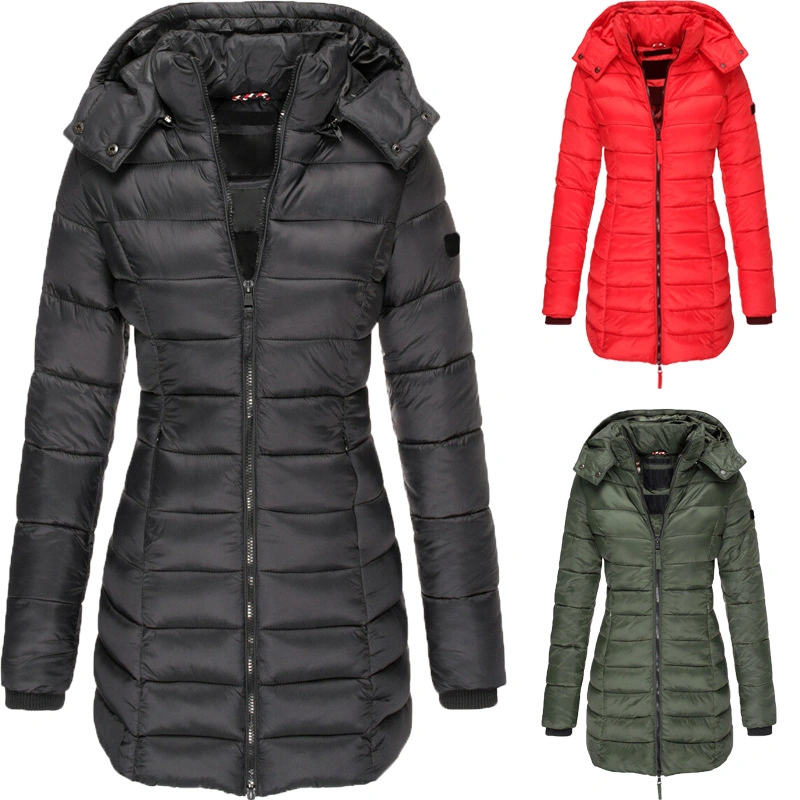 Cheap Fashionable Long Warm Winter Hooded Zipper Down Jackets for Women 2022