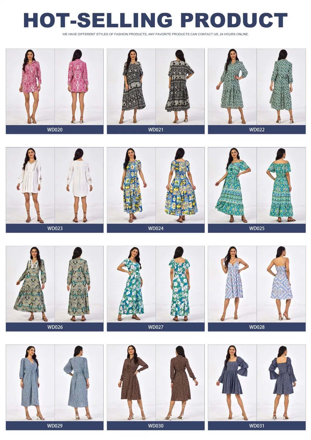 Custom Woven 1/4 Button Closure Collar Down Pattern Printed Fashion Women Long Dress