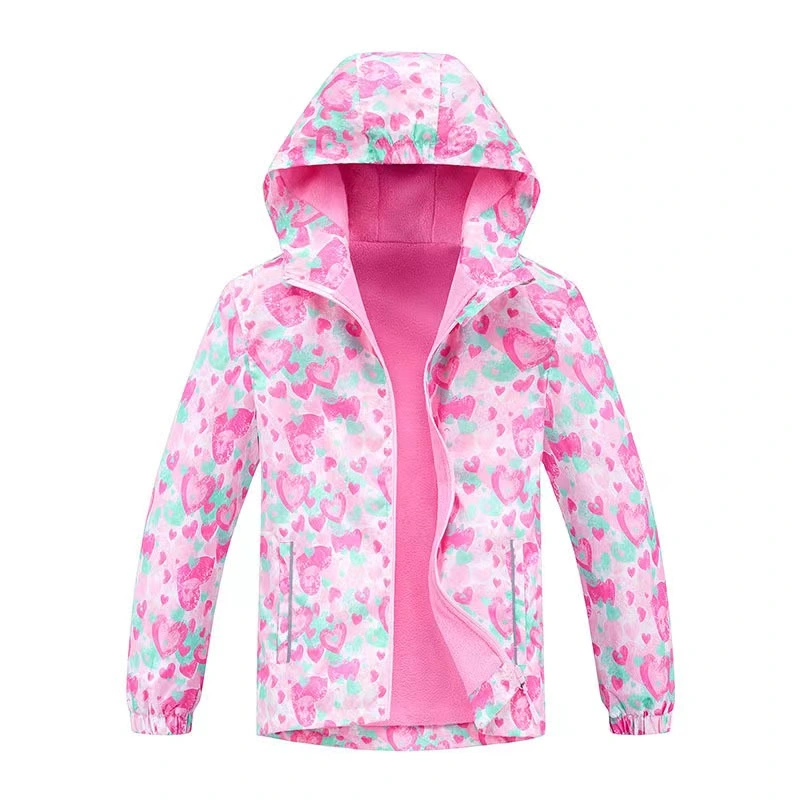 Colorful Hoodie Children Fleece Lined Windbreaker Breathable Outdoor Wear