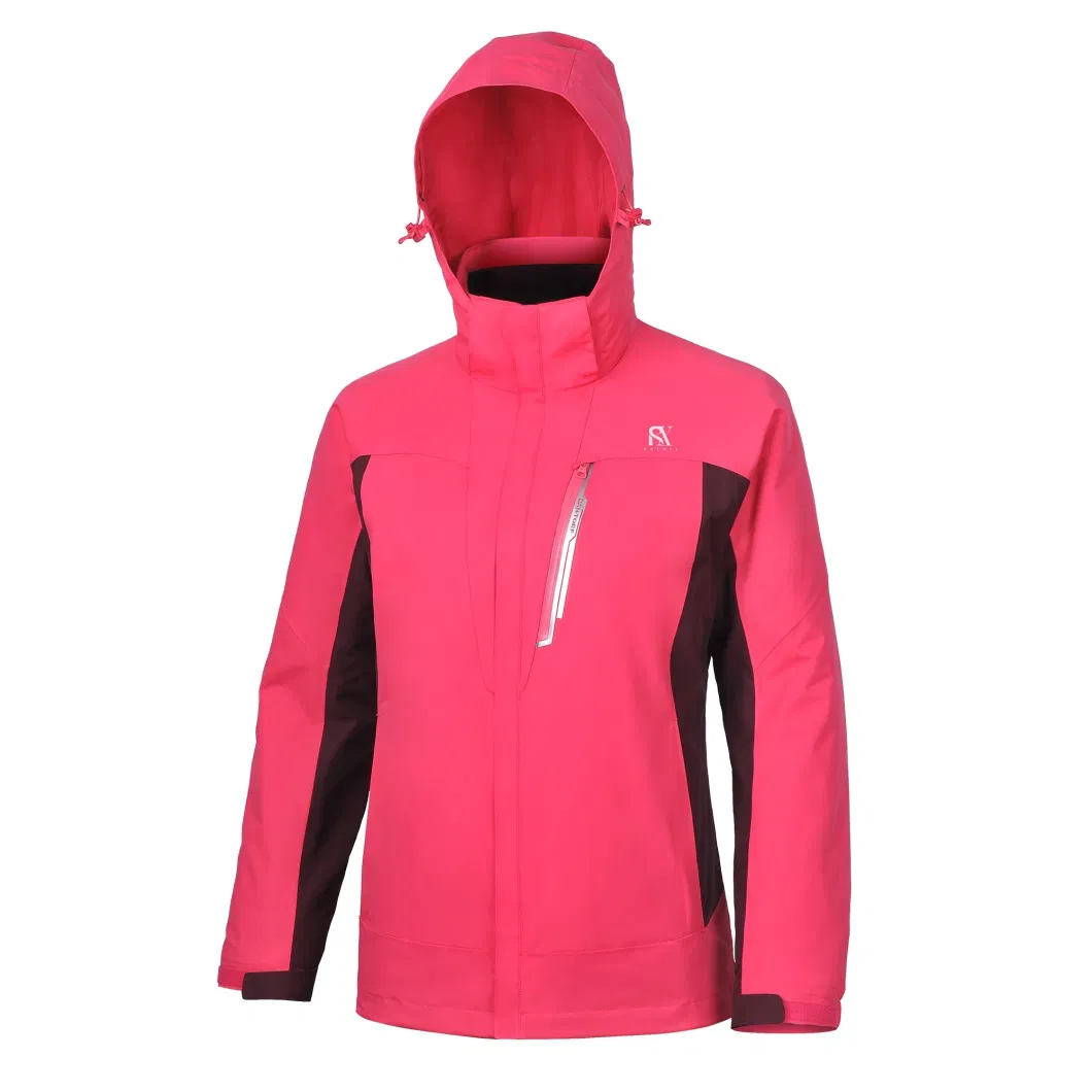 3 in 1 Winter Jackets Pink Color Women&prime;s Light Weight Windbreaker Jacket with Hood