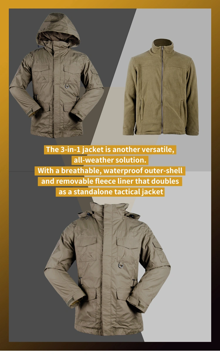 Khaki Causal 3 in 1 Fleece Lined Hiking Jacket