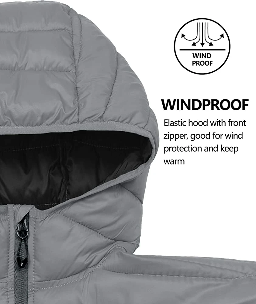 Women&prime;s Packable Lightweight Puffer Jacket Hooded Windproof Winter Down Coat with Recycled Insulation