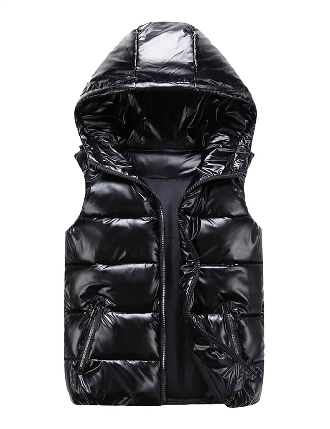 Asiapo China Factory Women&prime;s Insulated Hooded Bright Shiny Sleeveless Padded Puffer Vest Gilet