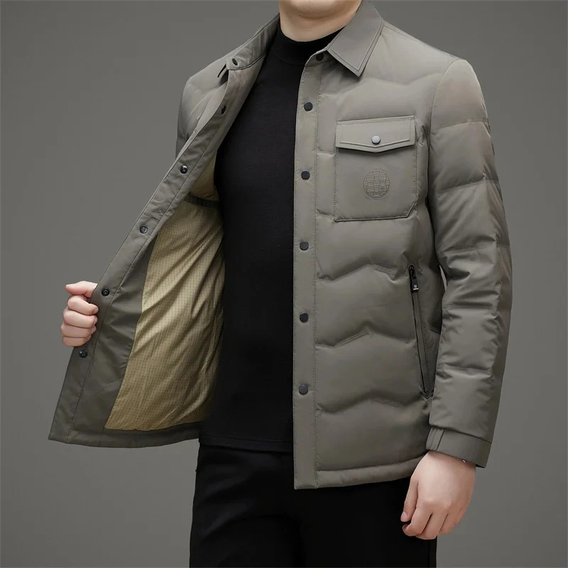 Hiworld Men&prime;s Lapel Goose Down Business Simple Light Jacket