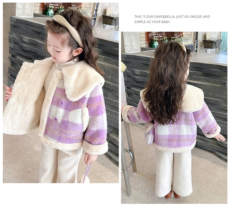 Nnr Winter Faux Leather Female Jacket Wool Fur Lamb Outer Coat for Little Kids Girl