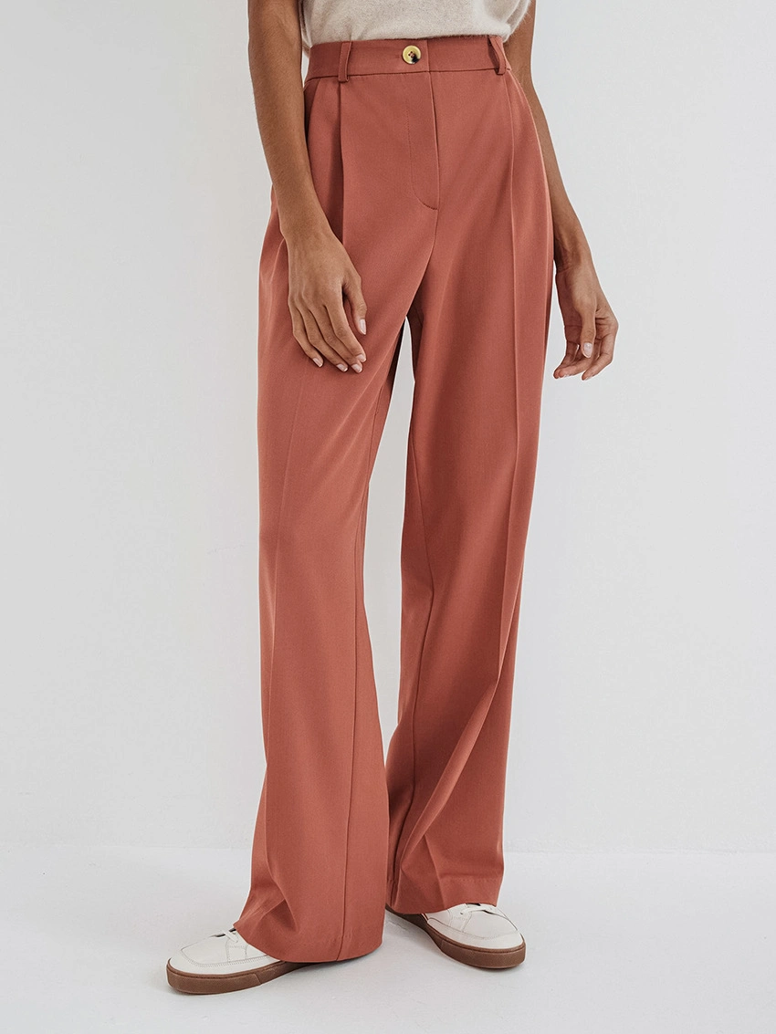 High Waisted Wide Straight Leg Casual Commuter Suit Pants for Women