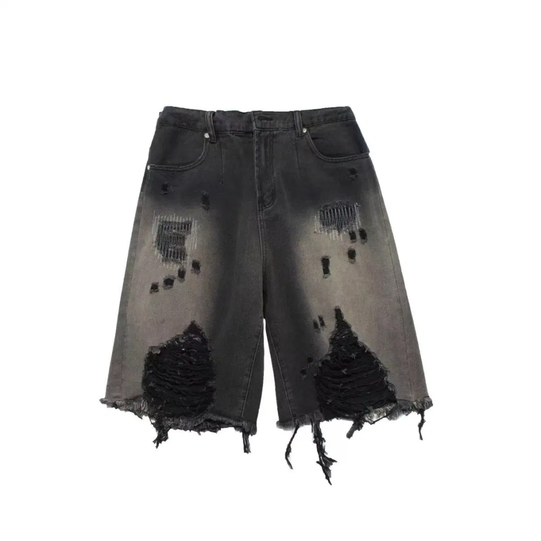 Retro Hip -Hop Ripped Denim Shorts, Wide -Leg Casual Pants Leisure-Apparel