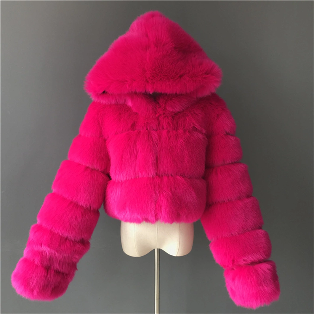 Hot Sells Winter 2022 Women Fashion Fleece Thick Multicolor Faux Fur Coat Jacket Warm Hooded Solid Green Color Plus Size Overcoat Fur Jacket