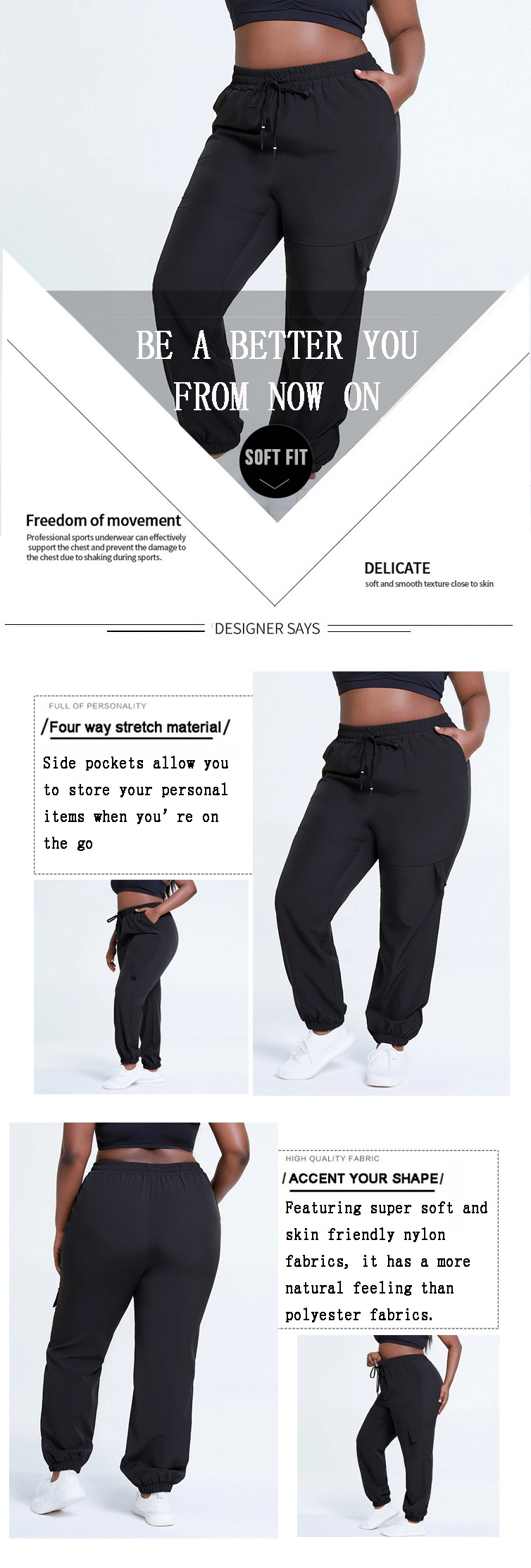 Plus Size Sports Wear Drawstring Fitness Sweatpants Women Activewear 4XL Loose Workout Gym Sport Pants Female Running Jogger Yoga Pants with Pockets