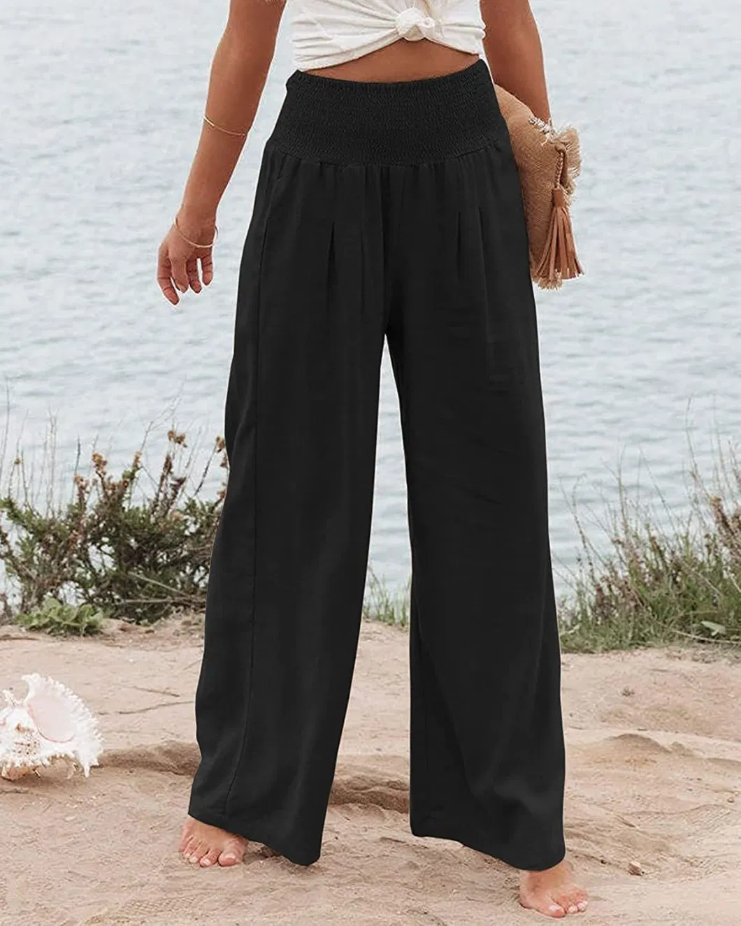 Women&prime;s Slacks MID-Waist Loose Straight Pants