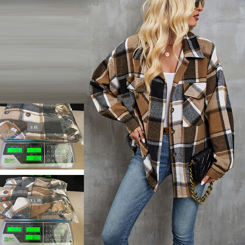 Autumn and Winter Plaid Loose Fashion Long Sleeve Button Coat