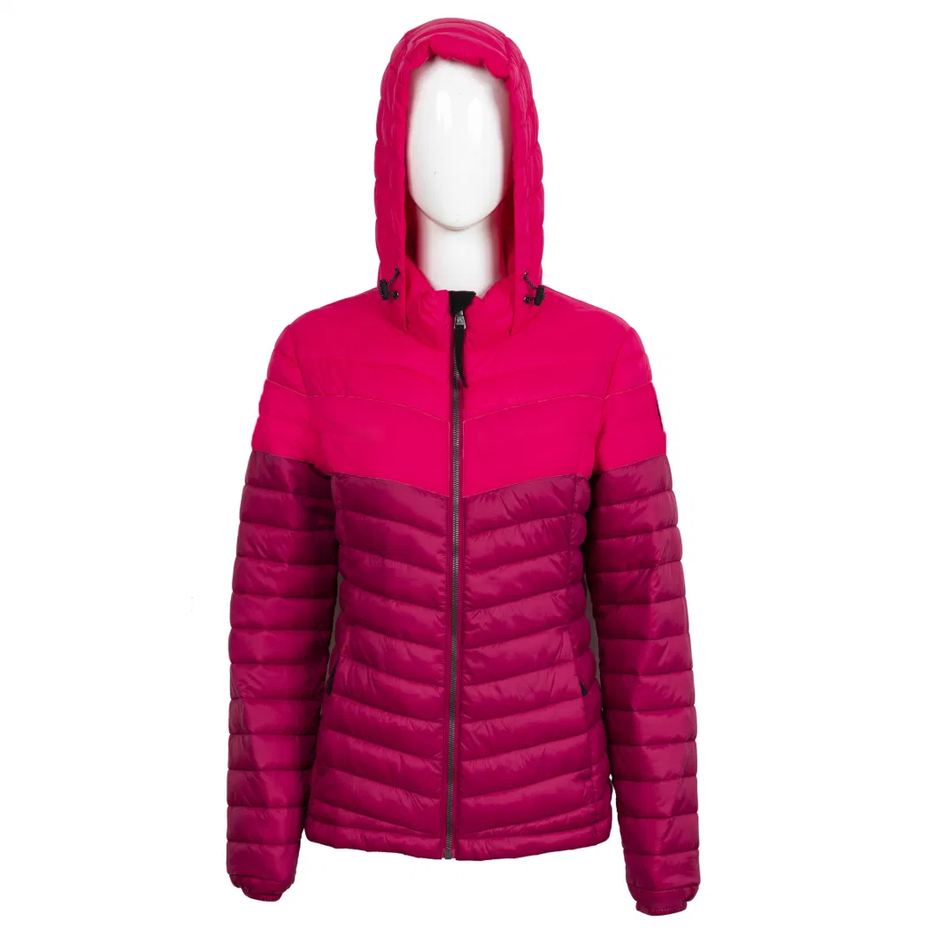 Light Weight Women&prime;s Winter Fake Down Insulated Padded Jackets with Hood