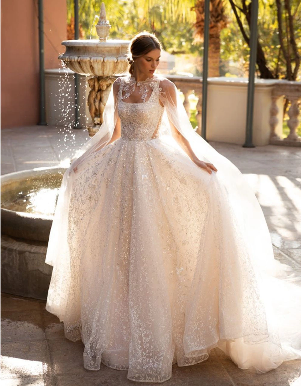 Luxury Illusion Floral Sequined Lace Appliques Wedding Gowns Backless O-Neck Ball Gown Sleeveless Bridal Wedding Dress Tulle