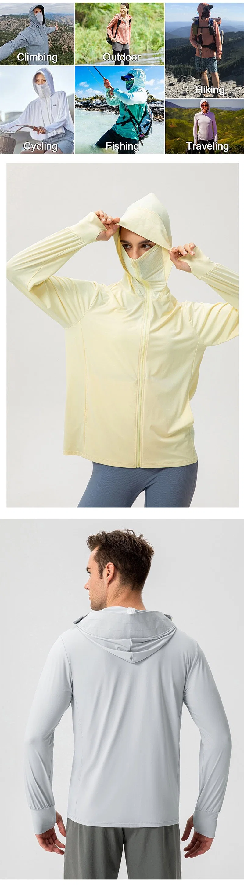 Unisex Full Zip up Long Sleeve Shirt with Pockets UV Protection Clothes with Face Shield Upf 50+ Sun Protection Lightweight Breathable Hiking Jacket