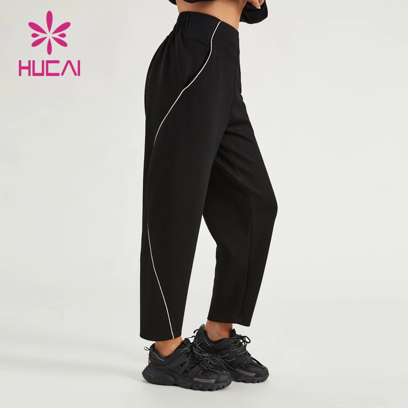 Hucai Women Sports Pants Air Cotton Contrasting Stripe Fitness Joggers