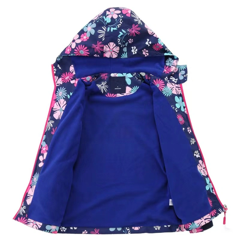 Girls Outdoor Jacket Printed Interchange Jacket Fleece Lined Casual Hoodie