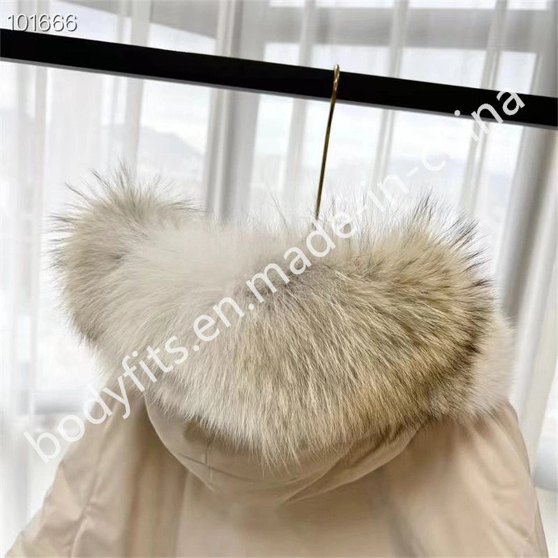 2024 New Winter Down Jacket Women&prime;s Goose Down MID-Length Thickened Waist Closed Fur Collar Hooded Coat