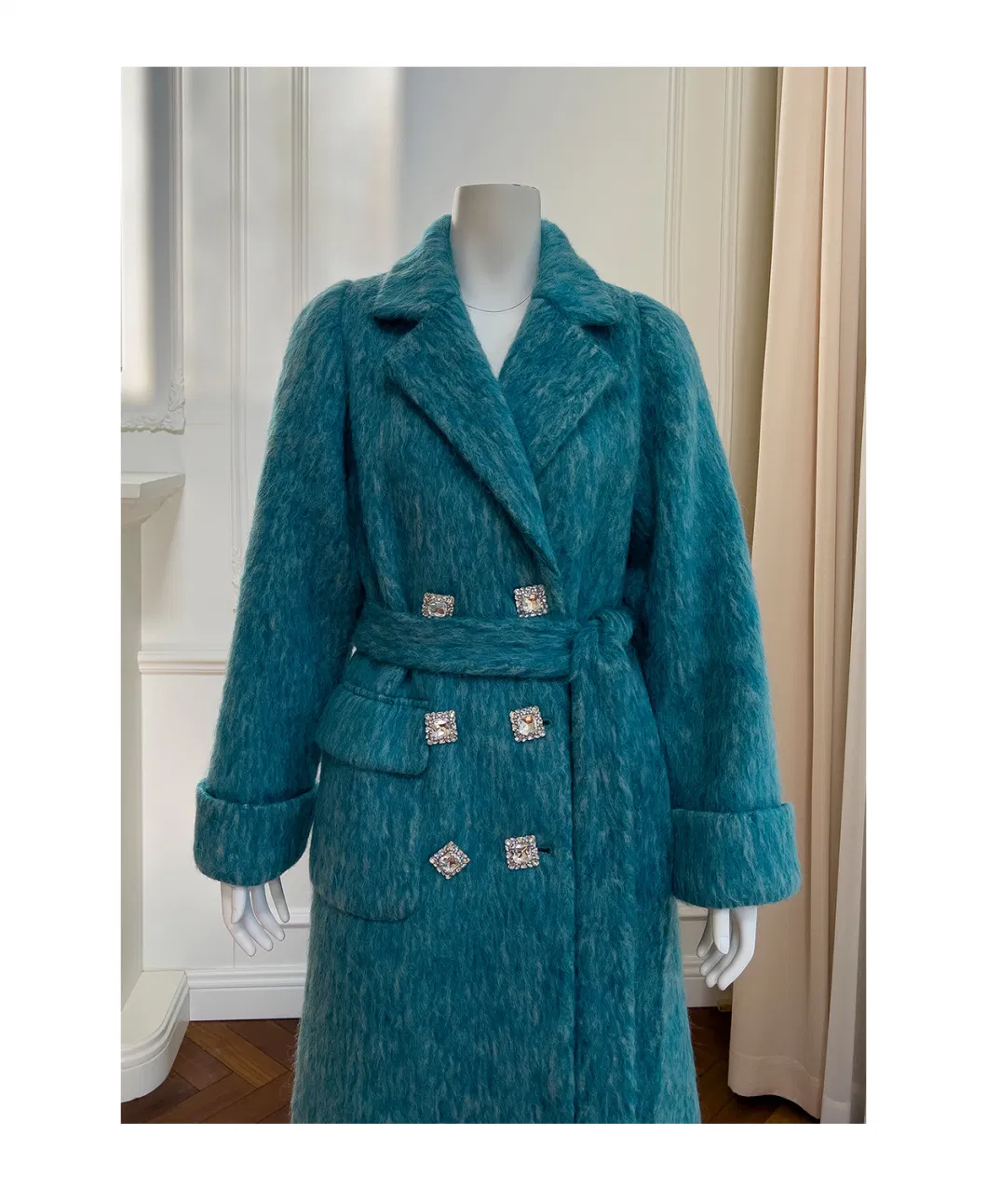 Nnr High Quality Winter Long Blue Wool Fur Coat Women