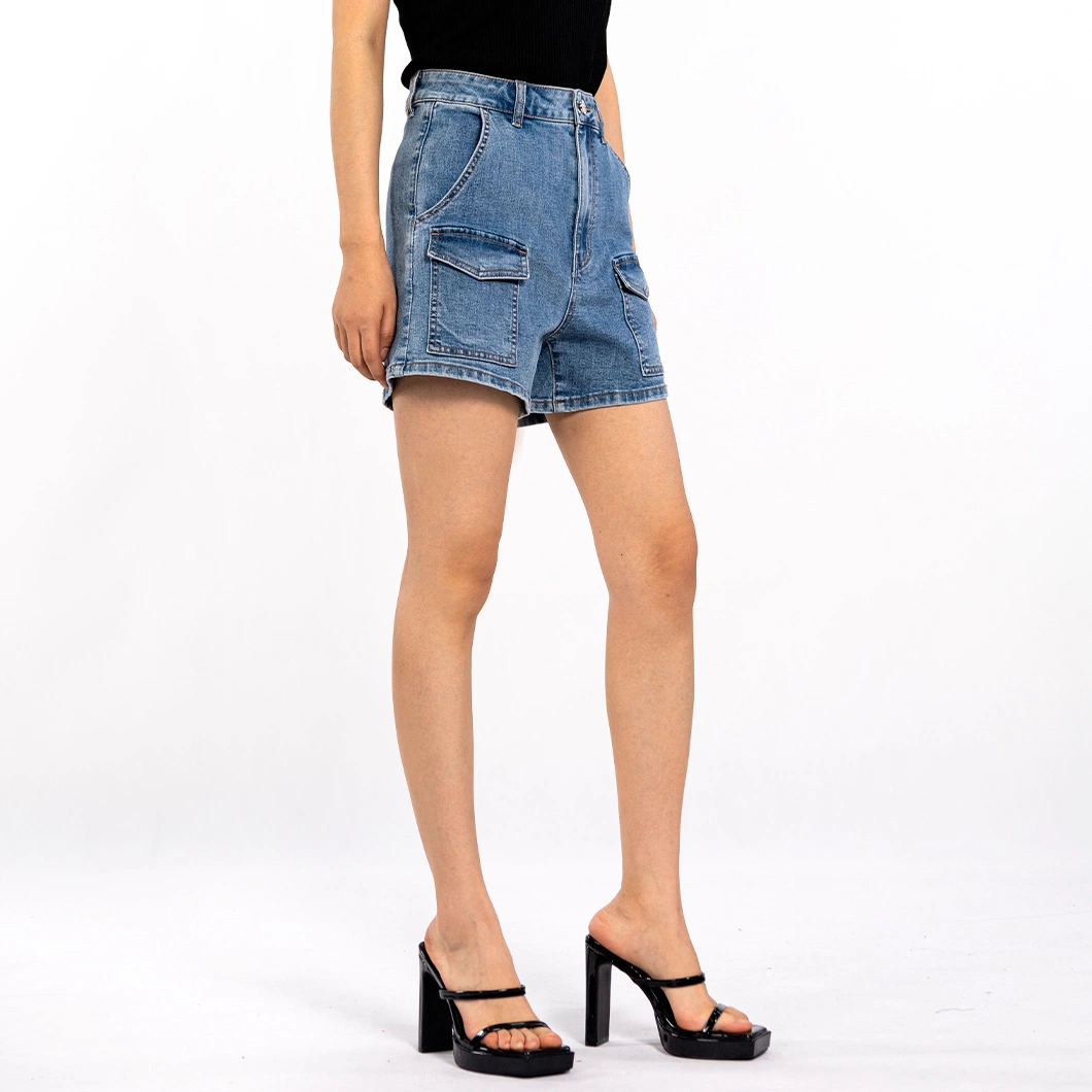 Vintage Design Multi-Pocket High Waisted Straight Leg Denim Shorts for Women