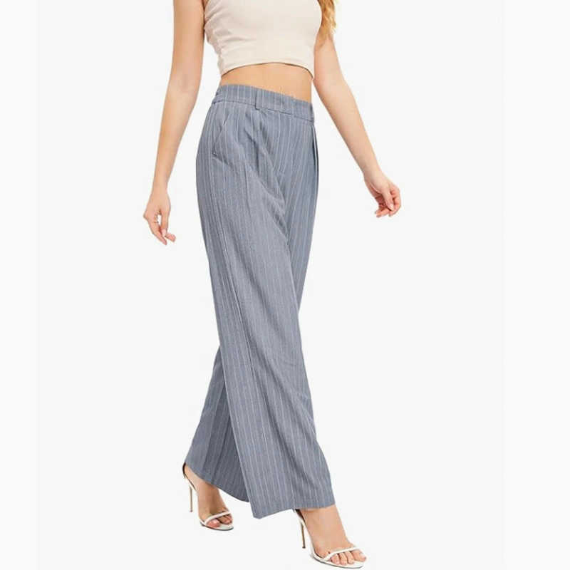 Women&prime;s Casual Vertical Striped High Waisted Wide Leg Pants