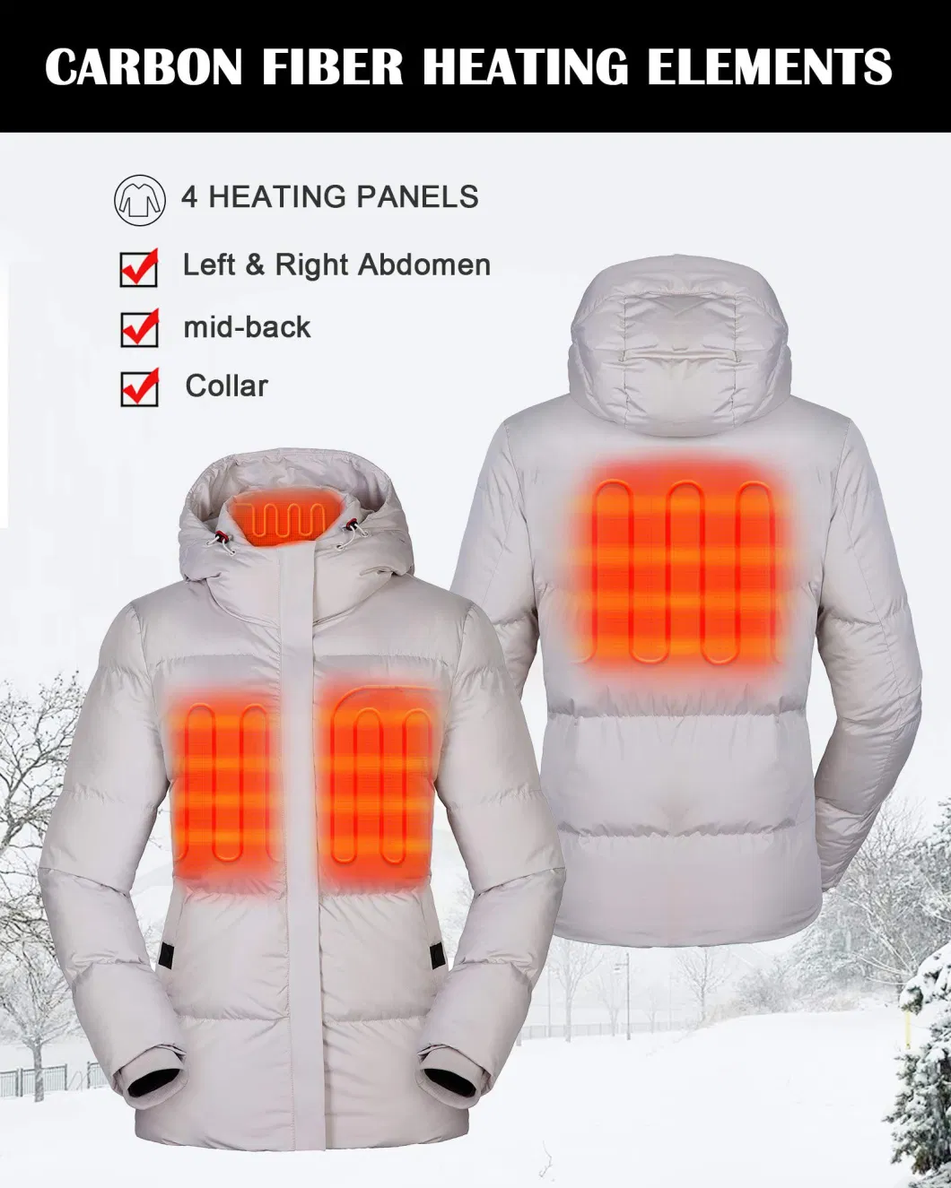 5V Electric USB Heated Women&prime; S Jacket Fast Charging Port