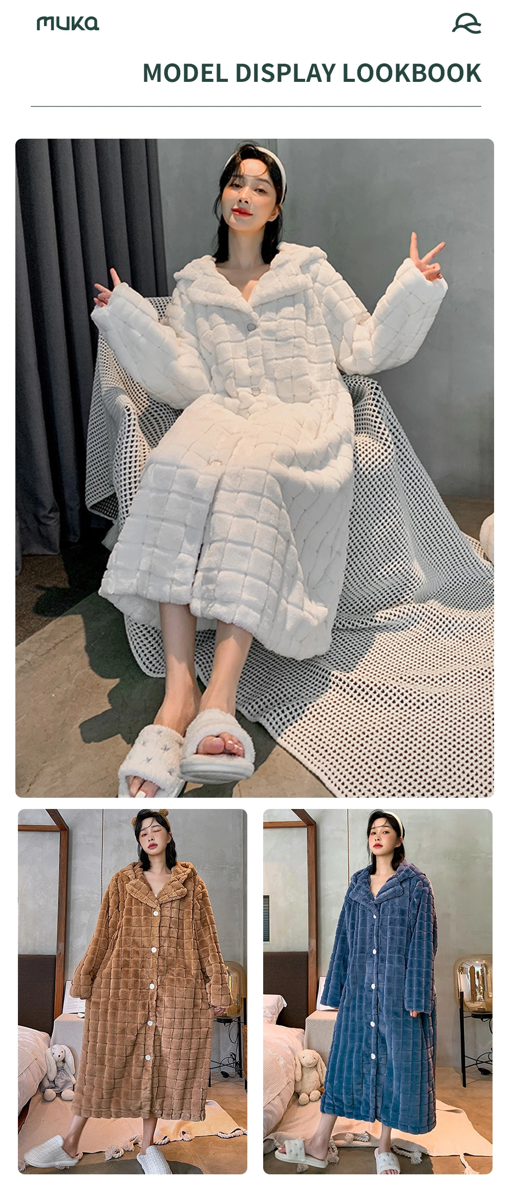 Thickened Pajama Extra Long Coral Fleece with Hat Bathrobe for Women