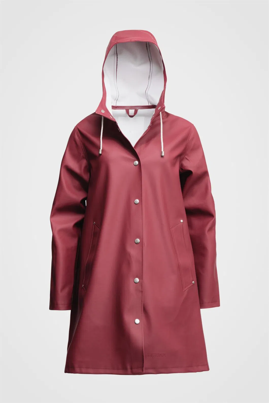 Woman&prime;s Polyurethane Outdoor Waterproof Raincoat with Hood Burgandy