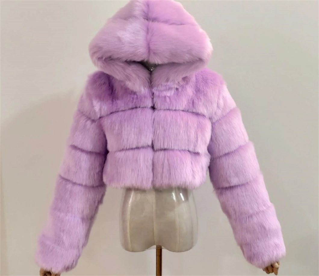 Hot Sells Winter 2022 Women Fashion Fleece Thick Multicolor Faux Fur Coat Jacket Warm Hooded Solid Green Color Plus Size Overcoat Fur Jacket