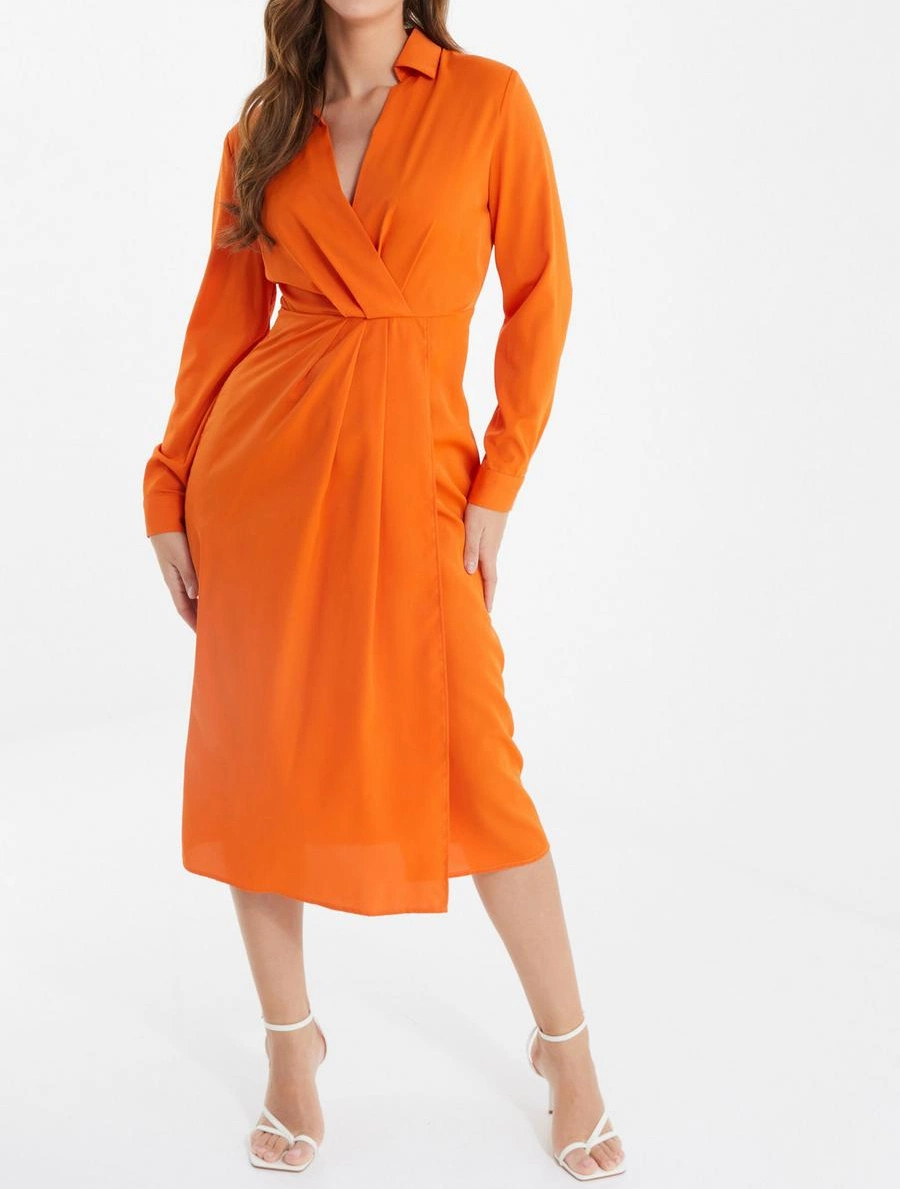 Custom Women Casual Street Orange Shirt MIDI Dress