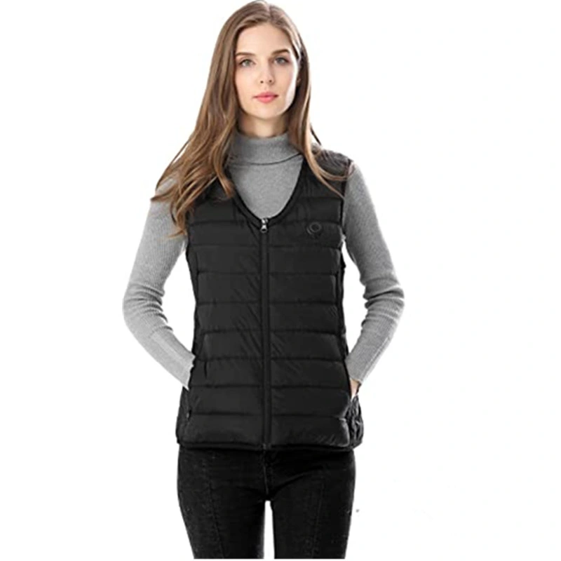 Womens Padded Sleeveless Adjustable Temperature Heated Vest Lightweight Insulated Electric Vest