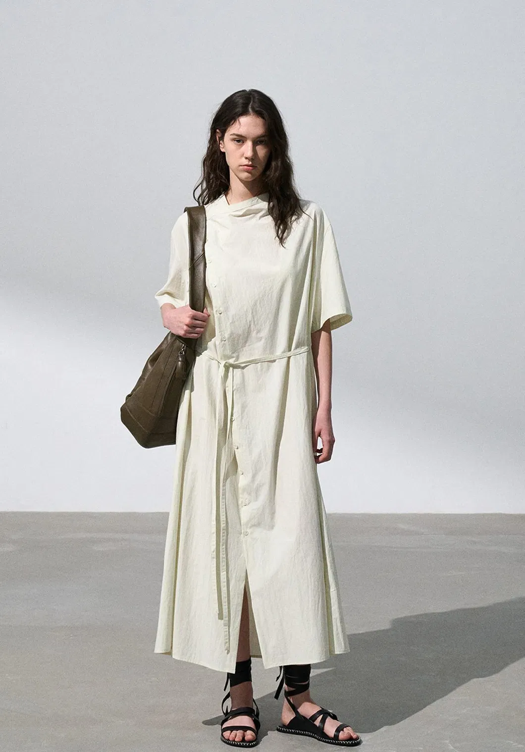 Long Shirt Dress with Oblique Placket, Summer Classic Commuting, Versatile and Elegant Long Skirt for Women