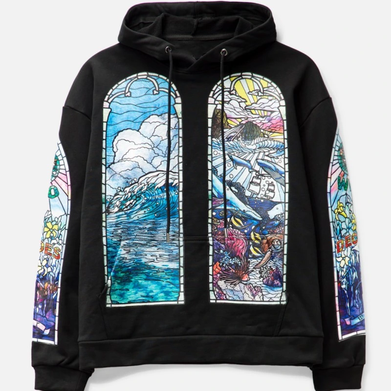 Unisex Graphic Heat Transfer Printing Hooded Pullover