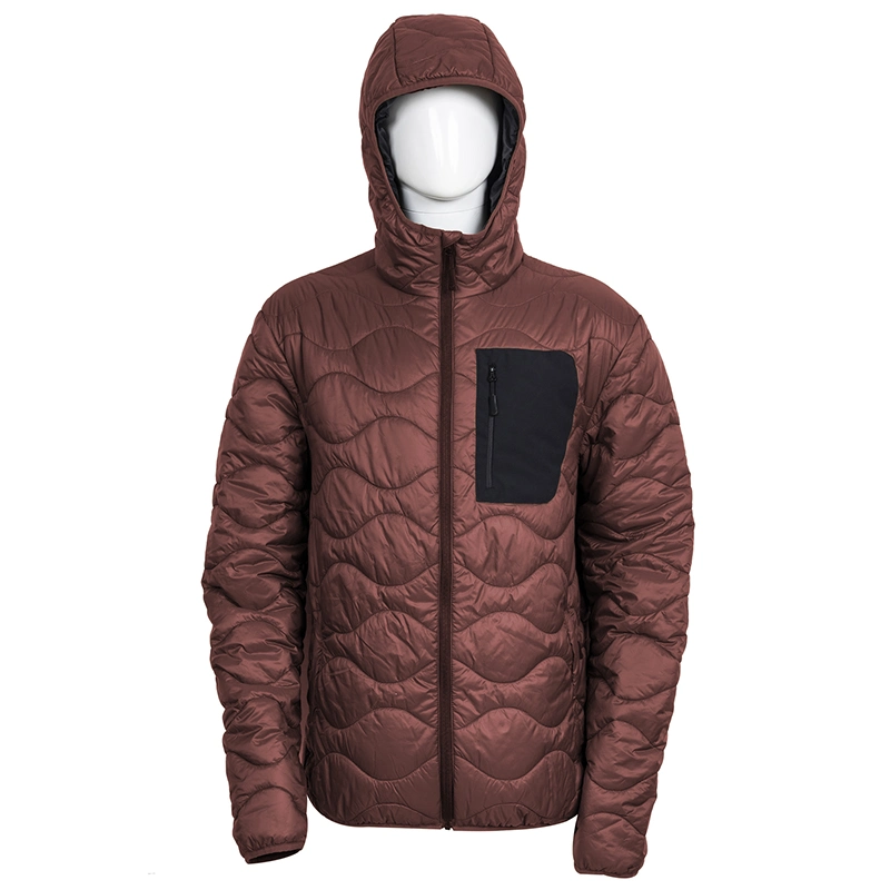 Light Weight Men&prime;s Winter Fake Down Insulated Gourd Shaped Pressing Line Padded Jackets with Hood