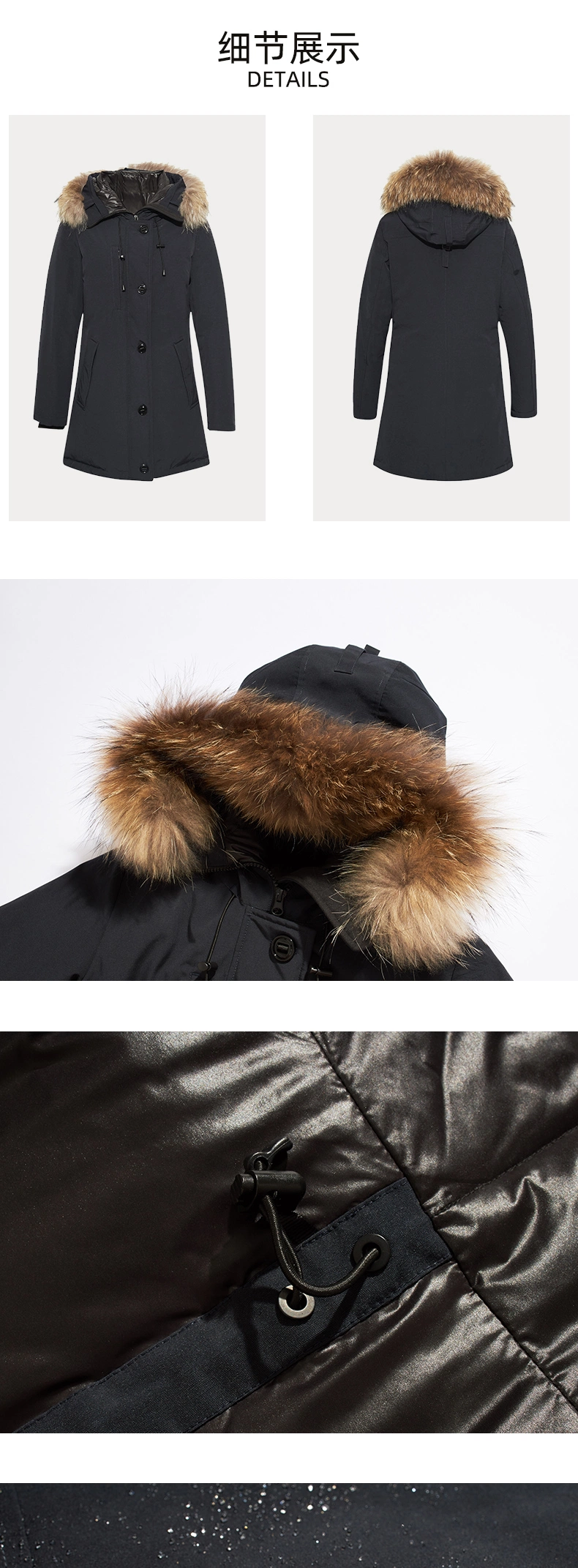 Winter Parka Puffer Down Jacket for Women with Fur Hood