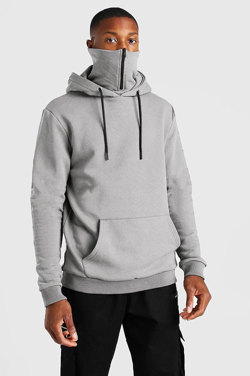 Wholesale Plain Printed Fleece Pullover with Face Masked Hoodie for Men