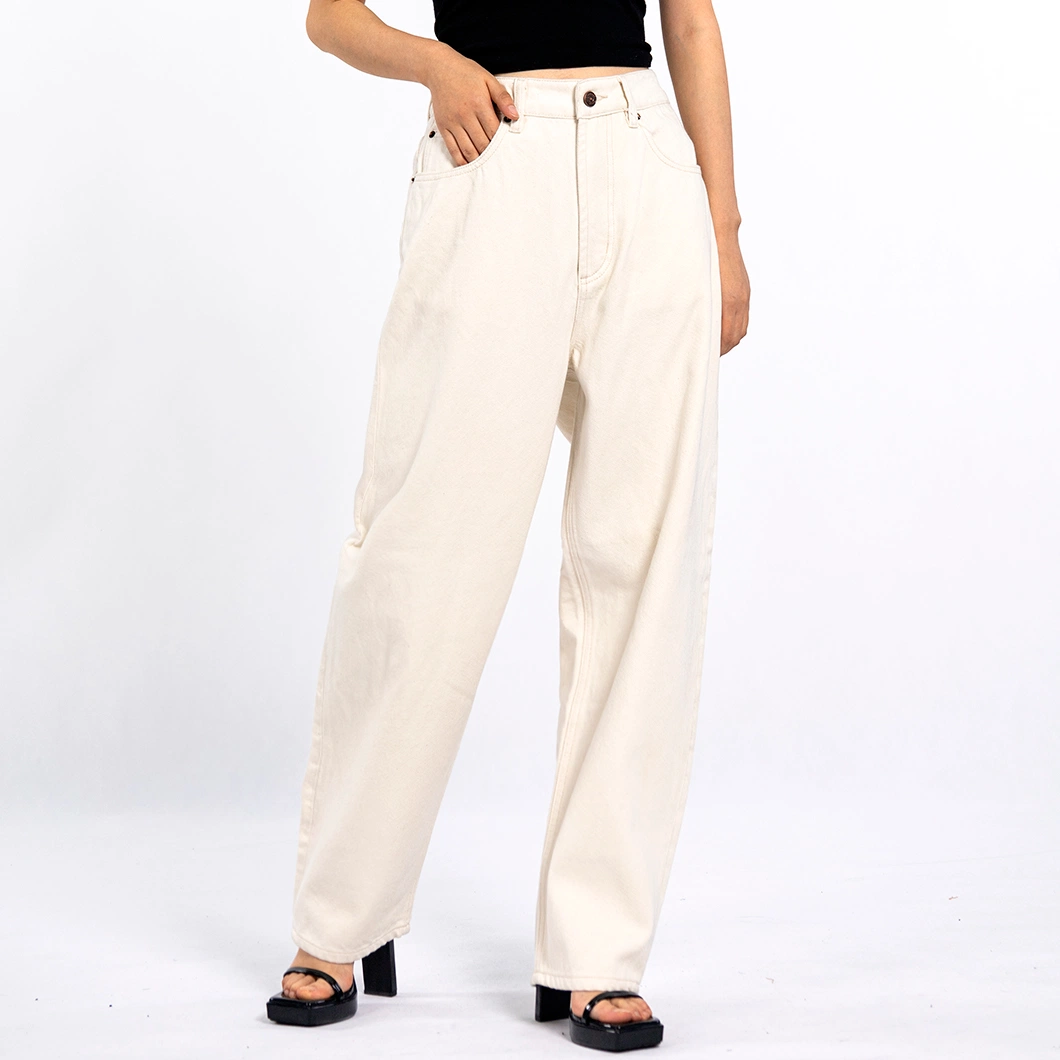 Women&prime;s High Waisted Loose Wide Leg White Jean Pants