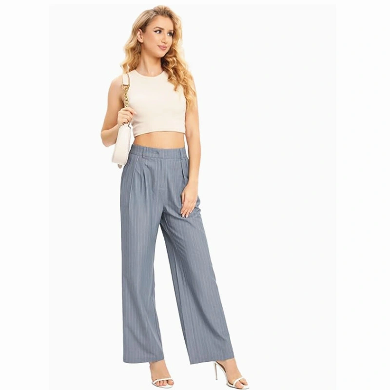 Women&prime;s Casual Vertical Striped High Waisted Wide Leg Pants