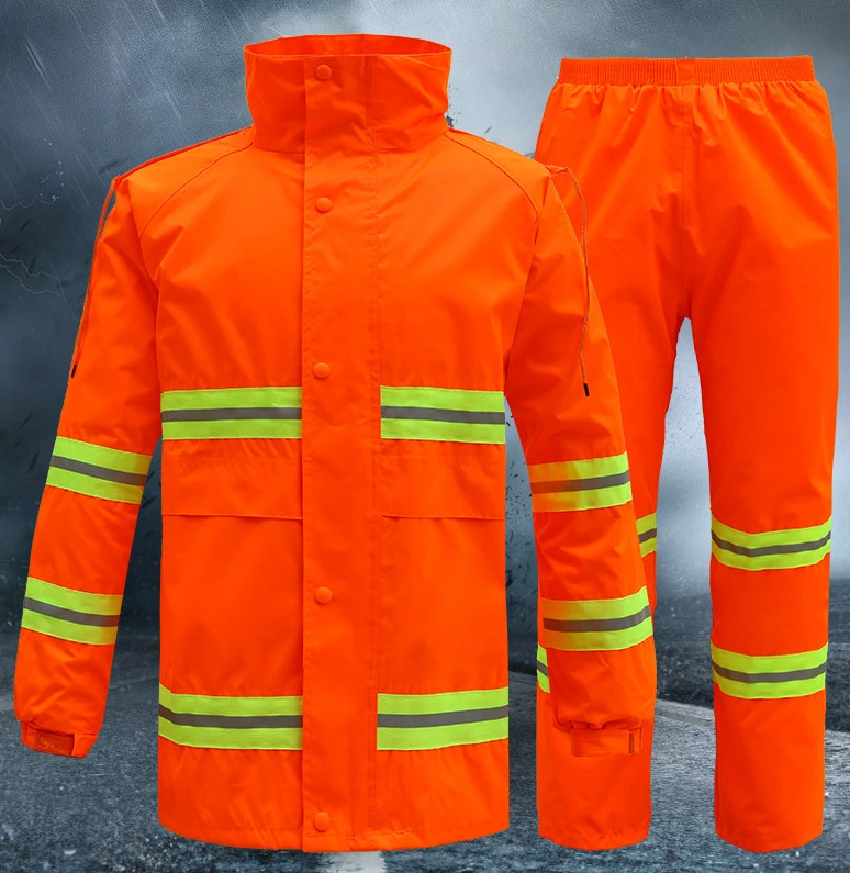 Traffic Safety Fluorescent Orange High Light Reflective Protective Rainwear