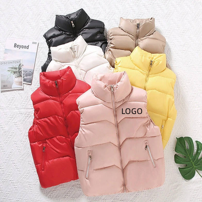 Wholesale Ladies Puffer Vest Full Zip Down Puffer Coat Stand Collar Jacket