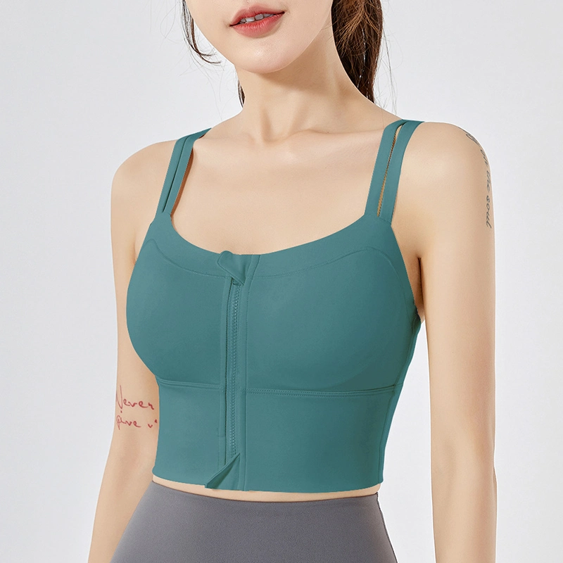 Women Sports Bras Crop Top Yoga Vest Front Zipper Shockproof Fitness Athletic Brassiere