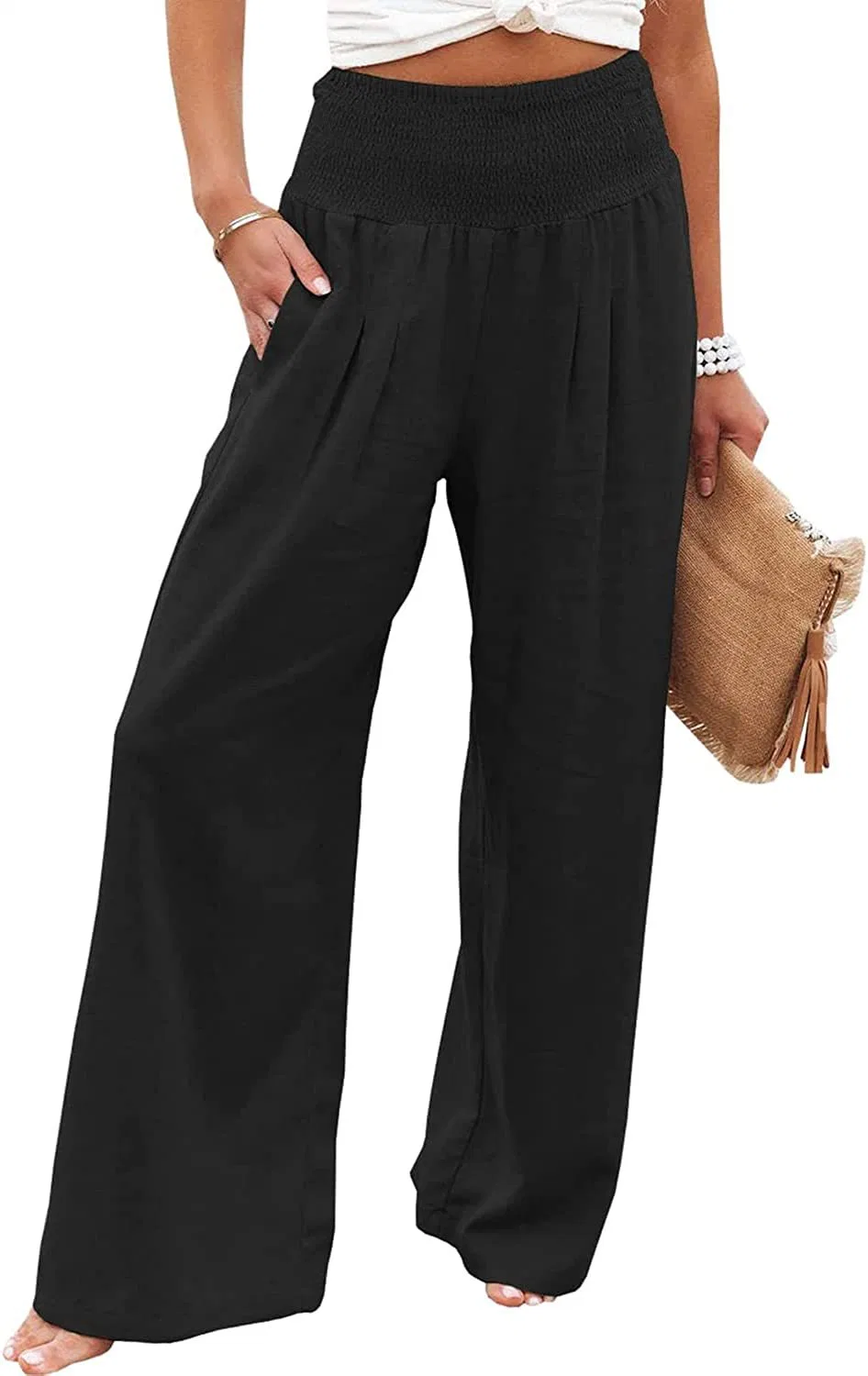 Women&prime;s Slacks MID-Waist Loose Straight Pants