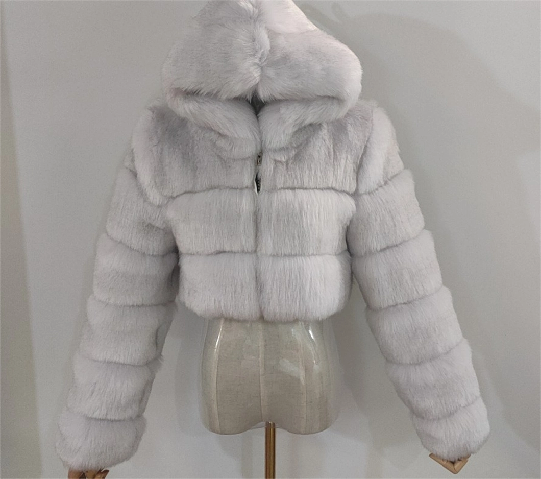 Hot Sells Winter 2022 Women Fashion Fleece Thick Multicolor Faux Fur Coat Jacket Warm Hooded Solid Green Color Plus Size Overcoat Fur Jacket