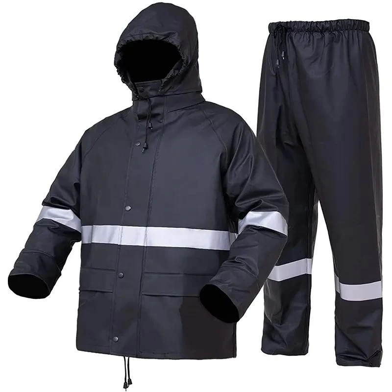 Men&prime;s Yellow Reflective Stripe Waterproof Hooded Overalls Raincoat Rainwear Poncho